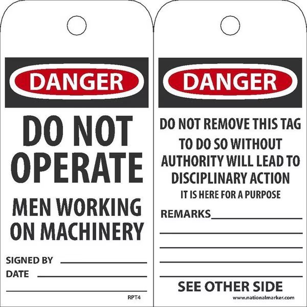 TAGS, DANGER DO NOT OPERATE, Nmc, Mfr#: RPT4